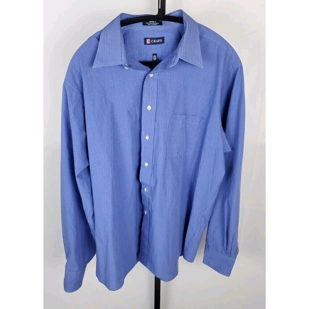 Chaps Long Sleeve Men's Size 17 1/2 36/37 Classic Fit Button Up Shirt Blue